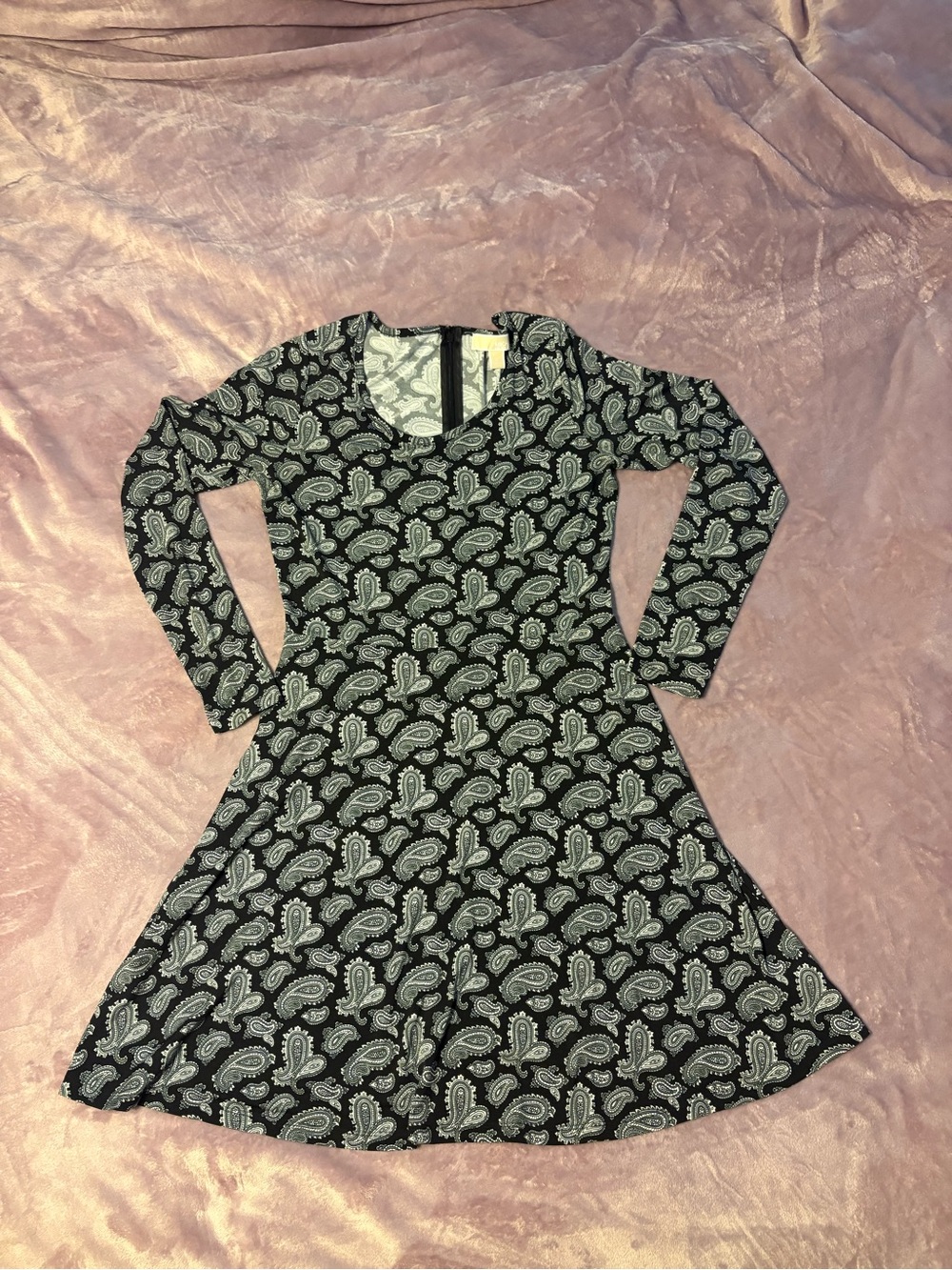 Michael Kors Black Paisley fit and flair Long-Sleeve A-Line Dress